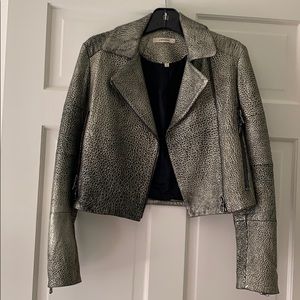 JBrand metallic gold and black leather jacket